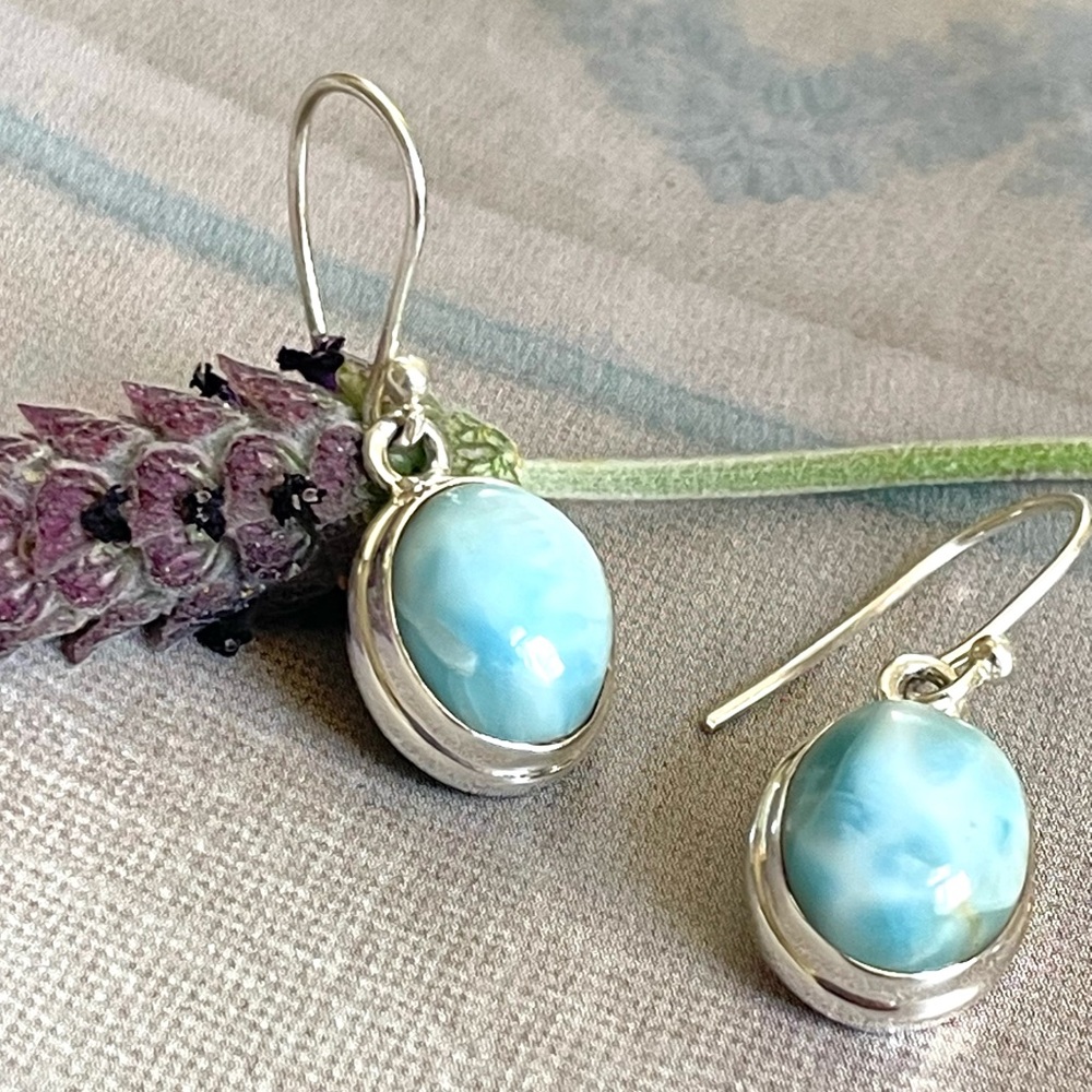 925 Sterling silver Larimar dangle earrings! B O H O - Picture 13 of 17